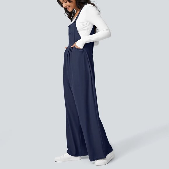 Halara Adjustable Strap Multiple Pockets Waffle Casual Overalls Dark Blue Large - Picture 3 of 12